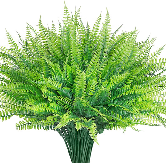 12 Bundles Artificial Plants Outdoor, UV Resistant Artificial Ferns for Outdoors