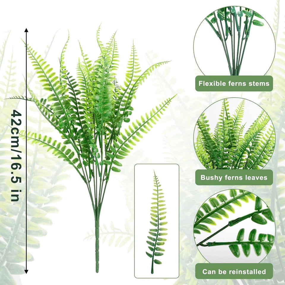 12 Bundles Artificial Plants Outdoor, UV Resistant Artificial Ferns for Outdoors